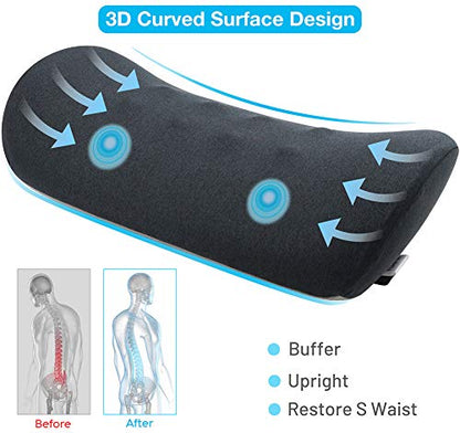  Lumbar Support Pillow For Office Chair And Car Seat Memory Foam Lower Back Lumbar Support Cushion Ergonomic Back Support Pillow For Back Pain Relief With Skin Affinity Cover