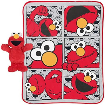  Jay Franco Sesame Street Hip Elmo 12 Inch Character Pillow And Throw Blanket Set - Measures 40 Inch X 50 Inches - Kids Super Soft Character Pillow Set (Official Sesame Street Product)