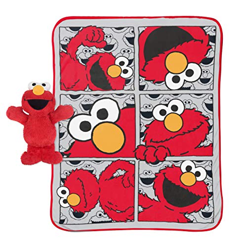  Jay Franco Sesame Street Hip Elmo 12 Inch Character Pillow And Throw Blanket Set - Measures 40 Inch X 50 Inches - Kids Super Soft Character Pillow Set (Official Sesame Street Product)