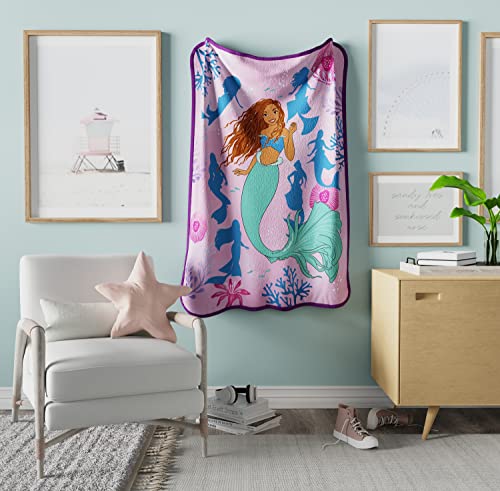  Franco Disney Princess Ariel The Little Mermaid Live Action Movie Kids Bedding Super Soft Plush Micro Raschel Throw, 46 In X 60 In, (Official Licensed Product)