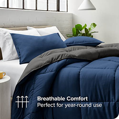  Twin/Twin Extra Long Comforter - Reversible Colors - Goose Down Alternative - Ultra-Soft - Premium 1800 Series - All Season Warmth - Bedding Comforter (Twin/Twin XL, Dark Blue/Grey)