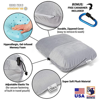  Travel Pillow With Solid Memory Foam Gel Insert For Travel Gift, Sleeping, Camping, Backpacking And Lumbar Support - Easy Packing Using Pillowcase Pocket & Hook (Pink, 11"x16")