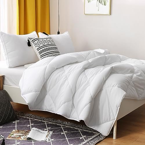  Dafinner Lightweight Full Queen Bed Comforter, Cooling All-Season Duvet Insert, White Plush Bio-Base Down Alternative Quilt Bed Blanket For Summer Warm Weathers/Hot Sleepers