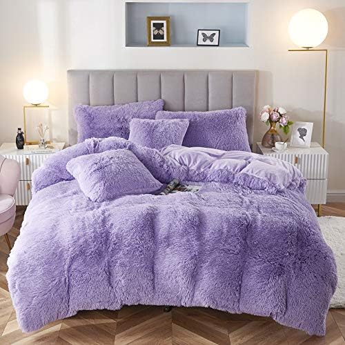  Faux Fur Velvet Fluffy Bedding Duvet Cover Set Down Comforter Quilt Cover With Pillow Shams, Ultra Soft Warm And Durable (Twin, Pink)