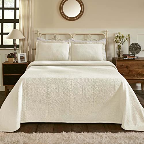 Superior Jacquard Matelasse Fleur De Lis 100% Cotton Medallion 3-Piece Bedspread Set - King, Ivory