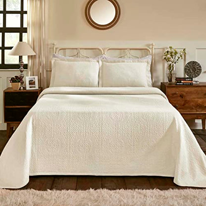 Superior Jacquard Matelasse Fleur De Lis 100% Cotton Medallion 3-Piece Bedspread Set - King, Ivory