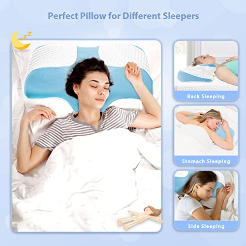  Ergonomic Contour Pillow, Cervical Memory Foam Pillows For Pain Relief Sleeping, Hollow Odorless Orthopedic Bed Pillow Support For Side Back Stomach Sleeper