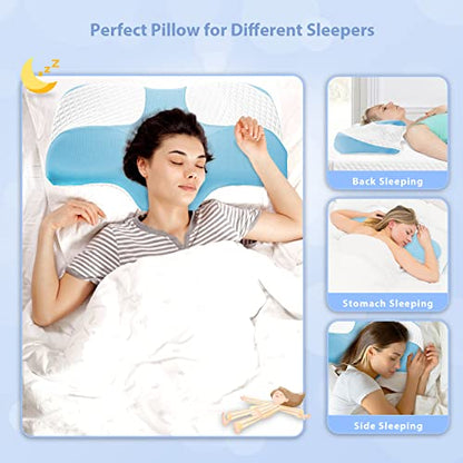  Ergonomic Contour Pillow, Cervical Memory Foam Pillows For Pain Relief Sleeping, Hollow Odorless Orthopedic Bed Pillow Support For Side Back Stomach Sleeper