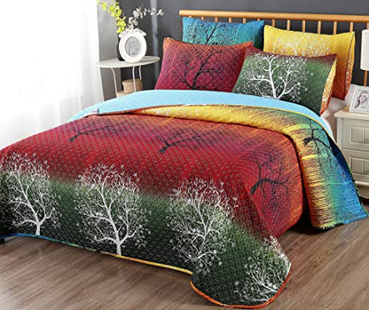  Rainbow Tree 5 Piece Bedspread Coverlet Quilt Set: Quilt And 4 Pillow Shams (King)
