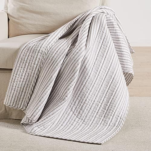  Levtex Home - Tobago Stripe Charcoal - Quilted Charcoal And White Shams Set Of Two (26 X 26 In.) - Pin Stripe - Cotton Fabric