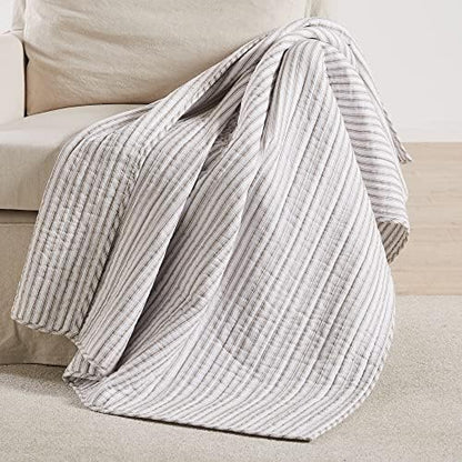  Levtex Home - Tobago Stripe Charcoal - Quilted Charcoal And White Shams Set Of Two (26 X 26 In.) - Pin Stripe - Cotton Fabric