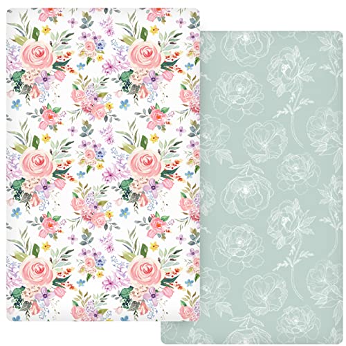  Changing Pad Cover, 2 Pack Changing Table Cover For Baby Boys Girls, Jersey Knit Soft Diaper Changing Pad Cover, Changing Table Sheets, Retro Brown Flower