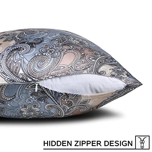  FELYSIK Blue Gray Paisley Silk Pillowcase For Hair And Skin - Queen 20"x30", 22 Momme 100% Mulberry Silk Floral Print Pillow Cases With Zipper