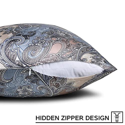  FELYSIK Blue Gray Paisley Silk Pillowcase For Hair And Skin - Queen 20"x30", 22 Momme 100% Mulberry Silk Floral Print Pillow Cases With Zipper