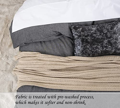  Duvet Cover Set (Cal. King 104"X96" Cover + 2 Pillowcases), Charcoal Washed Cotton Bedding, Zipper Closure