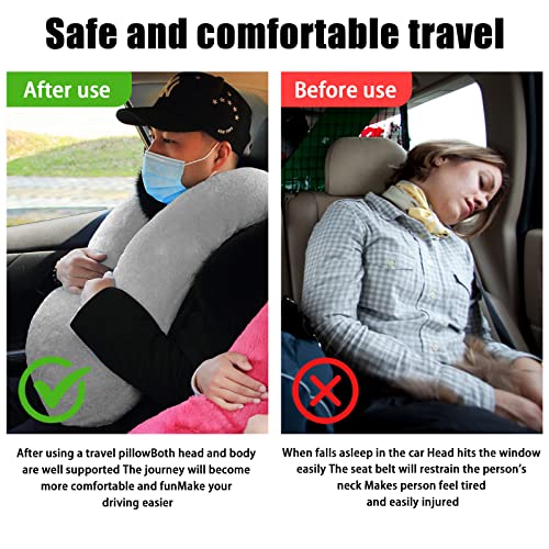  Travel Pillow For Car & Airplane Sleeping Reading Pillows For Long-Distance Travel, Washable Soft Kids Adults Neck Pillow For Traveling In Car Seat Removable Comfort Unique U Shaped Pillow (Gray)