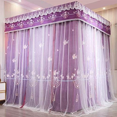  Obokidly Elegant Flower Printing 2-in-1 Double Protection 4 Corner Bed Mosquito Net And Bed Curtains Privacy Protection For Boys Girls Kids Bedroom Decoration (Full, Jade-Flower1)