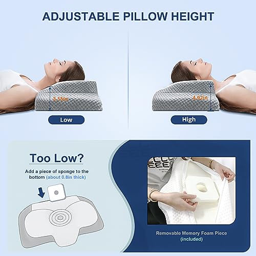  Iouyk Neck Pillows For Pain Relief Sleeping, Contoured Memory Foam Pillows, Ergonomic Orthopedic Neck Support Pillow For Side, Back And Stomach Sleepers With Breathable Washable Cover