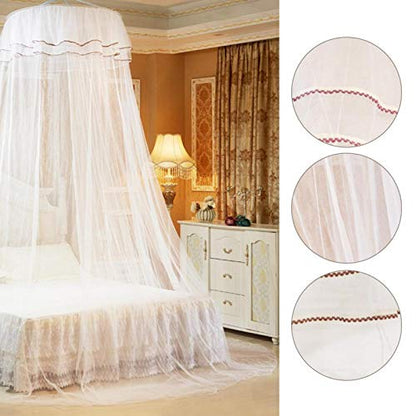  Mosquito Net Bed Canopy, Round Princess Lace Style Canopy Bed Curtain For Single To Queen Size, Luxury Mosquito Net For Home Ladies Bedroom Travel Decoration(White)