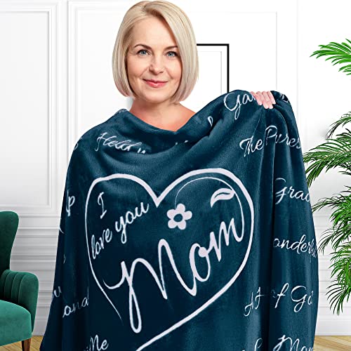  Gifts For Mom From Daughter, Mom Gifts, Mom Blanket From Daughter, Gifts For Anniversary Mom Birthday Gifts, I Love You Mom Blanket, Throw Blanket 65" × 50" (Coral Blue)