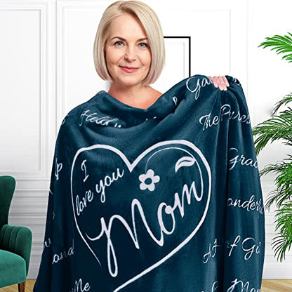  Gifts For Mom From Daughter, Mom Gifts, Mom Blanket From Daughter, Gifts For Anniversary Mom Birthday Gifts, I Love You Mom Blanket, Throw Blanket 65" × 50" (Coral Blue)