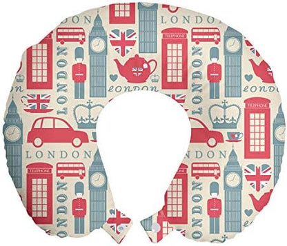  Ambesonne Soccer Travel Pillow Neck Rest, Monochrome Design Pattern Of Classical Football Balls Boys Cartoon Pattern, Memory Foam Traveling Accessory For Airplane And Car, 12", White Black