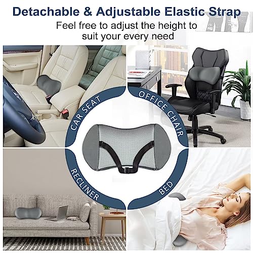  JUKAMO Lumbar Support Pillow For Office Chair And Car Seat With Adjustable Strap, Anti-Slip Back Support Pillow For Lower Back Pain Relief, Ergonomic Memory Foam With Washable Cover For Bed, Travel