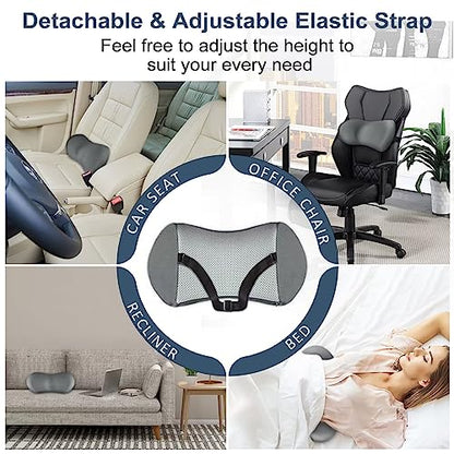  JUKAMO Lumbar Support Pillow For Office Chair And Car Seat With Adjustable Strap, Anti-Slip Back Support Pillow For Lower Back Pain Relief, Ergonomic Memory Foam With Washable Cover For Bed, Travel