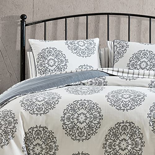 - King Duvet Cover Set, Reversible Cotton Sateen Bedding With Matching Shams, All Season Home Decor (Bristol Grey, King)