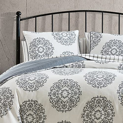  - King Duvet Cover Set, Reversible Cotton Sateen Bedding With Matching Shams, All Season Home Decor (Bristol Grey, King)
