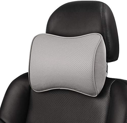  Aukee Car Headrest Pillow With Genuine Leather Cover Memory Foam Neck Cushion For Driving Home Office Black (Pack Of 2)