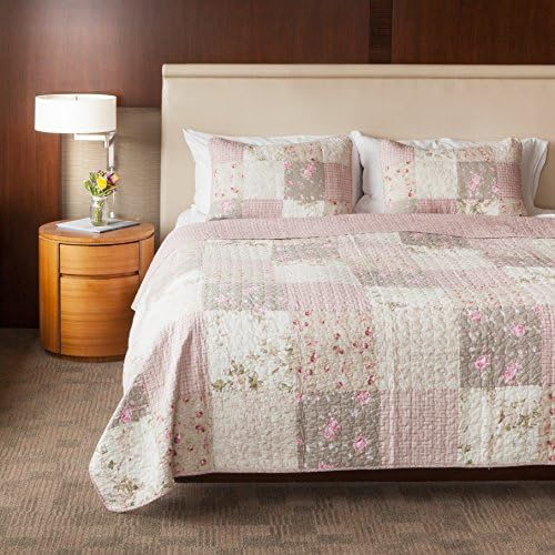  SLPR Silver Linings (2-Piece, Twin Grey Patchwork Quilt With 1 Pillow Sham): Farmhouse Twin Lightweight Bedspread, Bedding Comforter Set, Lightweight Coverlet, Country Style Gray Bedding