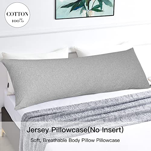  Body Pillow Cover Case 20x54 Inch, Soft Cotton Long Pillowcase With Zipper, Jersey, 20x54 Inch, Light Grey
