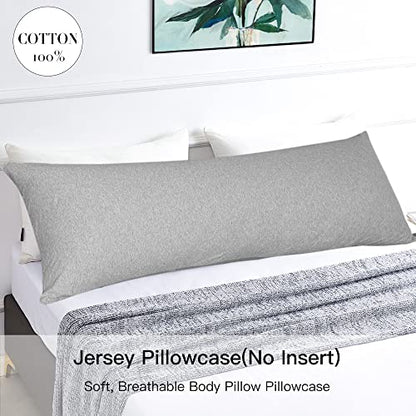  Body Pillow Cover Case 20x54 Inch, Soft Cotton Long Pillowcase With Zipper, Jersey, 20x54 Inch, Light Grey