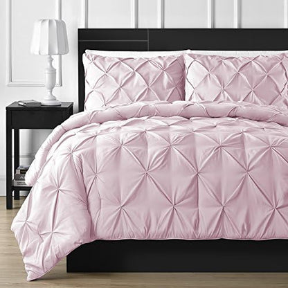 Comfy Bedding Double Needle Durable Stitching 3-Piece Pinch Pleat Comforter Set All Season Pintuck Style, Queen, Burgundy