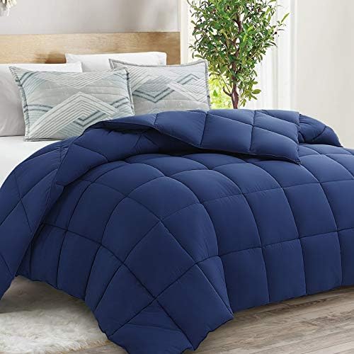  EDILLY All Season Twin Size Comforter For College Girls/Boys Soft Quilted Down Alternative Comforter Reversible Duvet Insert With Corner Tabs,Fluffy,64 By 88 Inches,Navy Blue