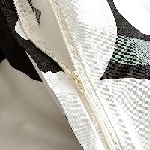  YuHeGuoJi White Floral Duvet Cover King 100% Cotton Black Flower Duvet Cover 3 Pcs Set 1 Plant Blossom Patterned Duvet Cover With Zipper Ties 2 Pillowcases Farmhouse Cartoon Botanical Bedding Set