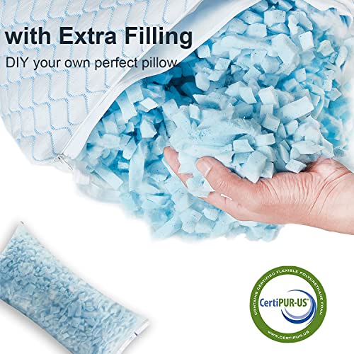  Cooling Bed Pillows For Sleeping 2 Pack Shredded Memory Foam Pillows - Adjustable Pillows Standard Size Set Of 2 For Side Back Sleepers - Luxury Extra Comfy Gel Pillows With Washable Removable Cover