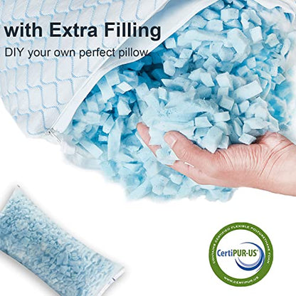  Cooling Bed Pillows For Sleeping 2 Pack Shredded Memory Foam Pillows - Adjustable Pillows Standard Size Set Of 2 For Side Back Sleepers - Luxury Extra Comfy Gel Pillows With Washable Removable Cover