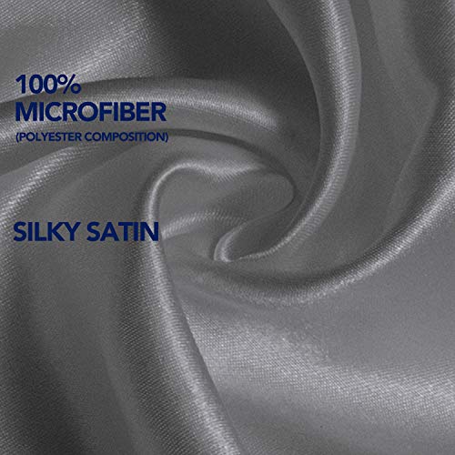  Satin Silk Pom Pom Wrap Around Bed Skirt With Adjustable Elastic Belt - 16 Inch Drop Easy To Put, Wrinkle Free Dust Ruffles, Bed Frame Cover For Twin, Twin XL And Full Size Beds, Dark Gray