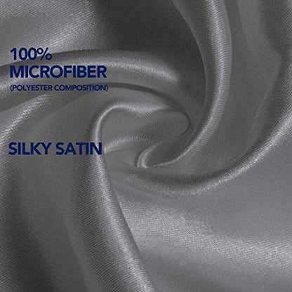  Satin Silk Pom Pom Wrap Around Bed Skirt With Adjustable Elastic Belt - 16 Inch Drop Easy To Put, Wrinkle Free Dust Ruffles, Bed Frame Cover For Twin, Twin XL And Full Size Beds, Dark Gray