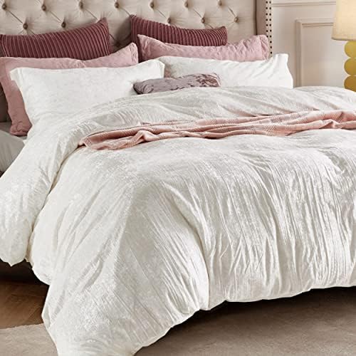  Bedsure Velvet Duvet Cover Set - Luxurious, Glossy Queen Duvet Cover Set, Pink Duvet Cover Queen With 2 Pillow Shams (Petal Pink, Queen, 90 X 90 Inches)
