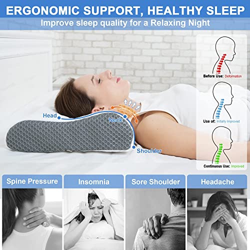  Joynox Memory Foam Pillow, Adjustable Contour Pillow For Neck Pain, Orthopedic Support Cervical Pillow For Sleeping, Ergonomic Bed Pillow For Back, Side, Stomach Sleepers, Grey Large