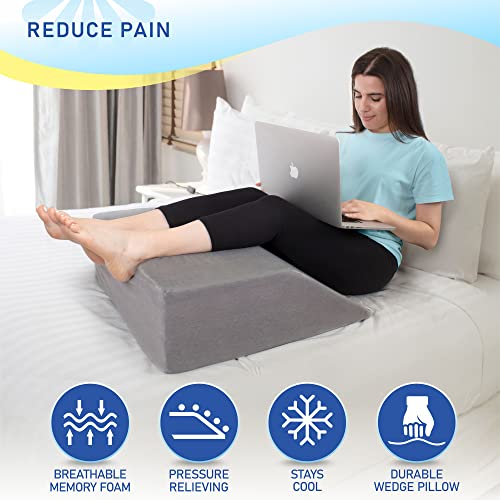  Healthex Leg Elevation Pillow With Memory Foam Top - Elevated Leg Rest Pillow For Circulation, Swelling, Kneef - Wedge Pillow For Legs, Sleeping, Reading, Relaxing - Removable Washable Cover (8 Inch)