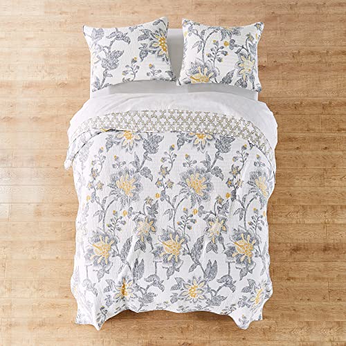  Levtex Home Reverie Full/Queen Cotton Quilt Set, Grey, White, Yellow, Floral