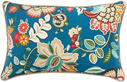  Pillow Perfect Floral Outdoor Throw Accent Pillow, Plush Fill, Weather, And Fade Resistant, Large Lumbar - 16.5" X 24.5", Blue/Tan Telfair, 2 Count