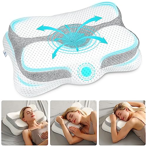 VIEWALL Cervical Pillow For Neck Pain Relief, Ergonomic Memory Foam Pillows Contour Orthopedic Neck Support Pillows For Side, Back And Stomach Sleepers (White & Grey, Standard Size)