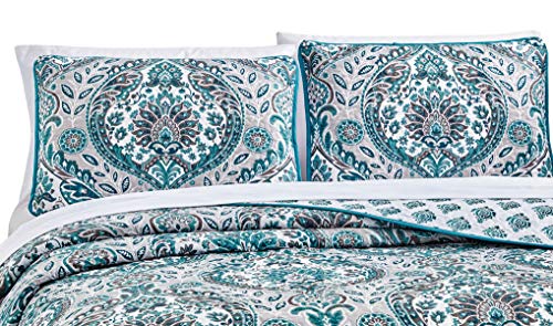  Linen Plus Quilted Coverlet Bedspread Set Turquoise Teal Grey Charcoal White New # Lori (King/Cal King)