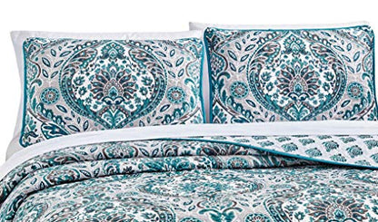  Linen Plus Quilted Coverlet Bedspread Set Turquoise Teal Grey Charcoal White New # Lori (King/Cal King)