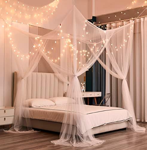  Mengersi Bed Canopy With Lights,Christmas Snowflakes Bed Canopy For Girls Room Decor,Princess Bed Canopy For Twin Full Queen King Size Bed,Black